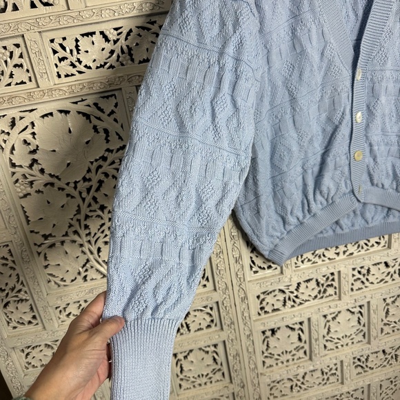 Vintage Light Blue Chunky Knit Aztec Geometric Oversized Slouchy Cardigan Sz M - Picture 4 of 9